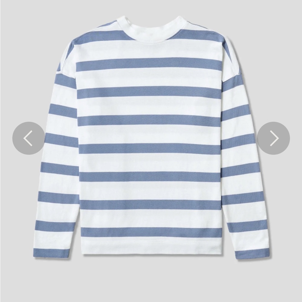 AYR Early Mornings Tee - white and blue striped shirt, size L
